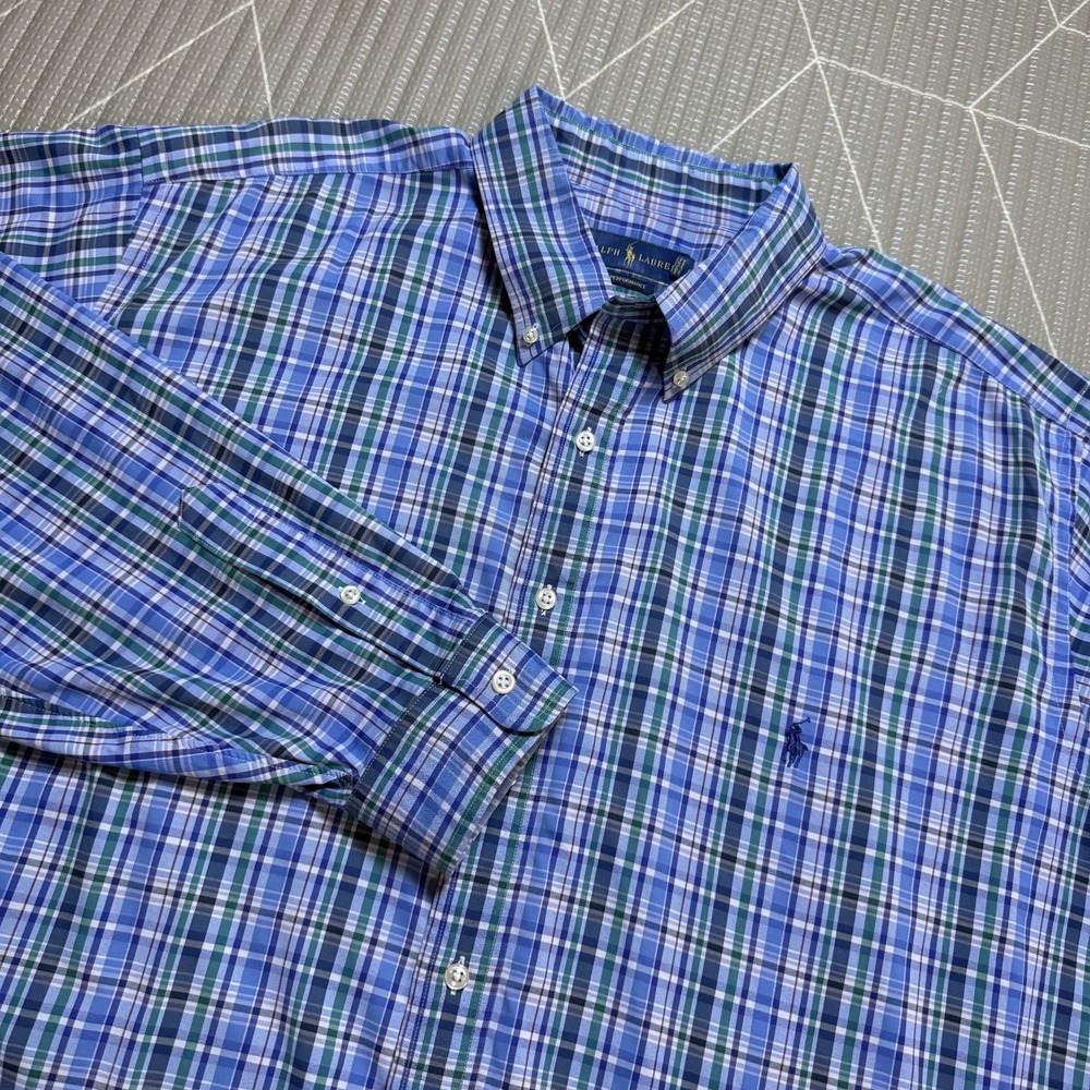 Ralph Lauren Plaid Performance Button Down 2XB Long Sleeve Blue